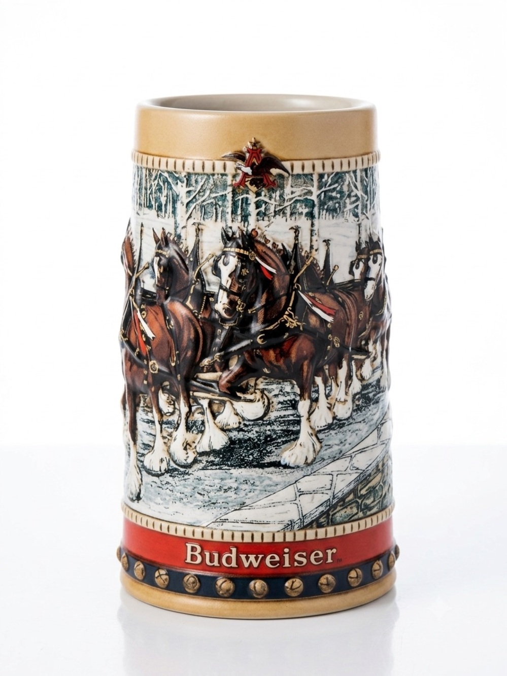 Budweiser Brown Red White Clydesdales Ceramic Stein 1988